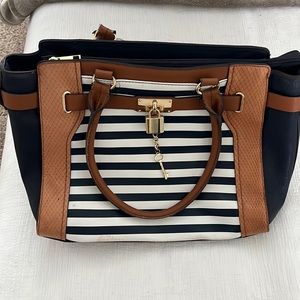 Aldo Blue & White Striped Satchel